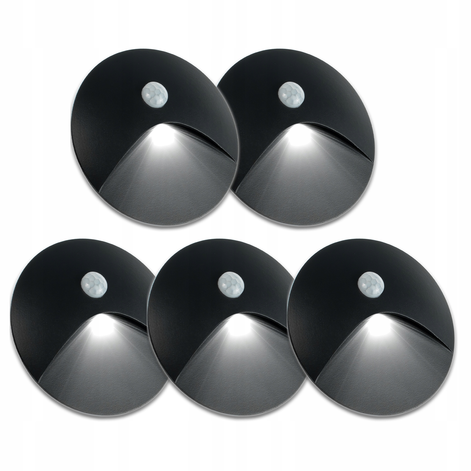 5 X Černá Hliníková Schodišťová Objímka IP65 Senzor Soumraku Pohybu