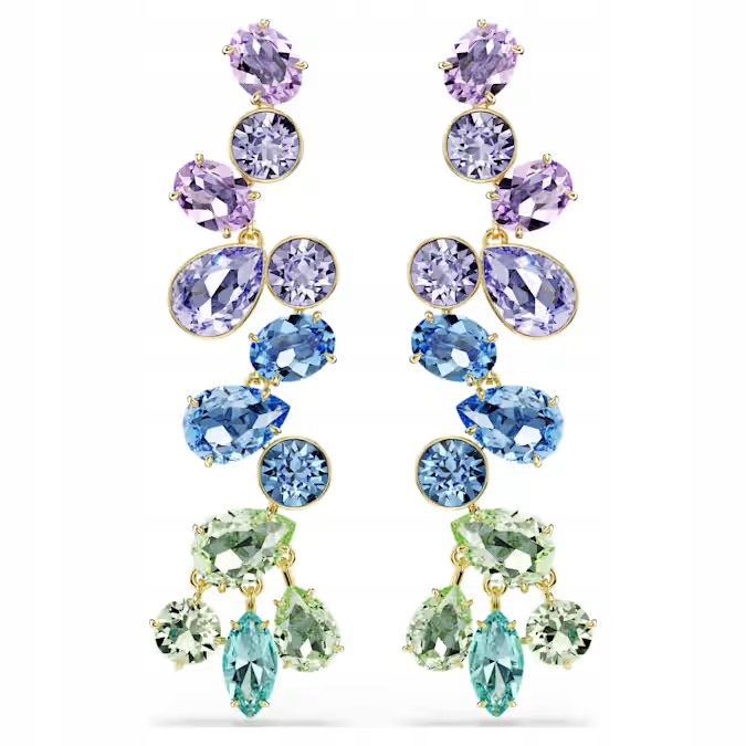 Náušnice Swarovski Gema Závěsné Barevné křišťály Ocel pozlacená Dýka