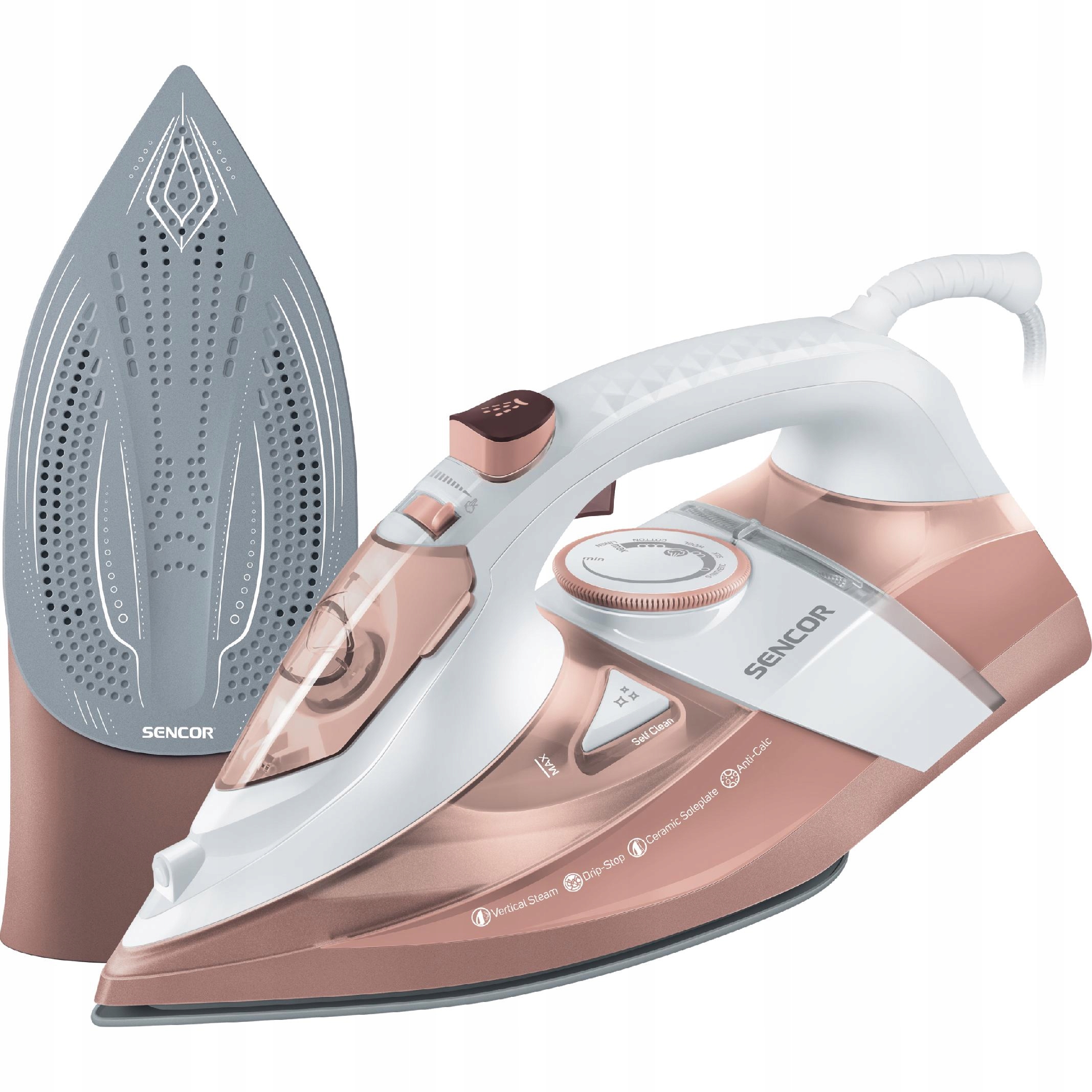 Lekkie żelazko parowe 3200W 350ml ceramiczna stopa różowe Sencor Ssi 8300RS