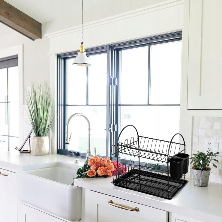 SUSZARKA DO NACZYŃ DWUPOZIOMOWA OCIEKACZ NA TALERZE SZTUĆCE CZARNA XL Materiał wykonania metal