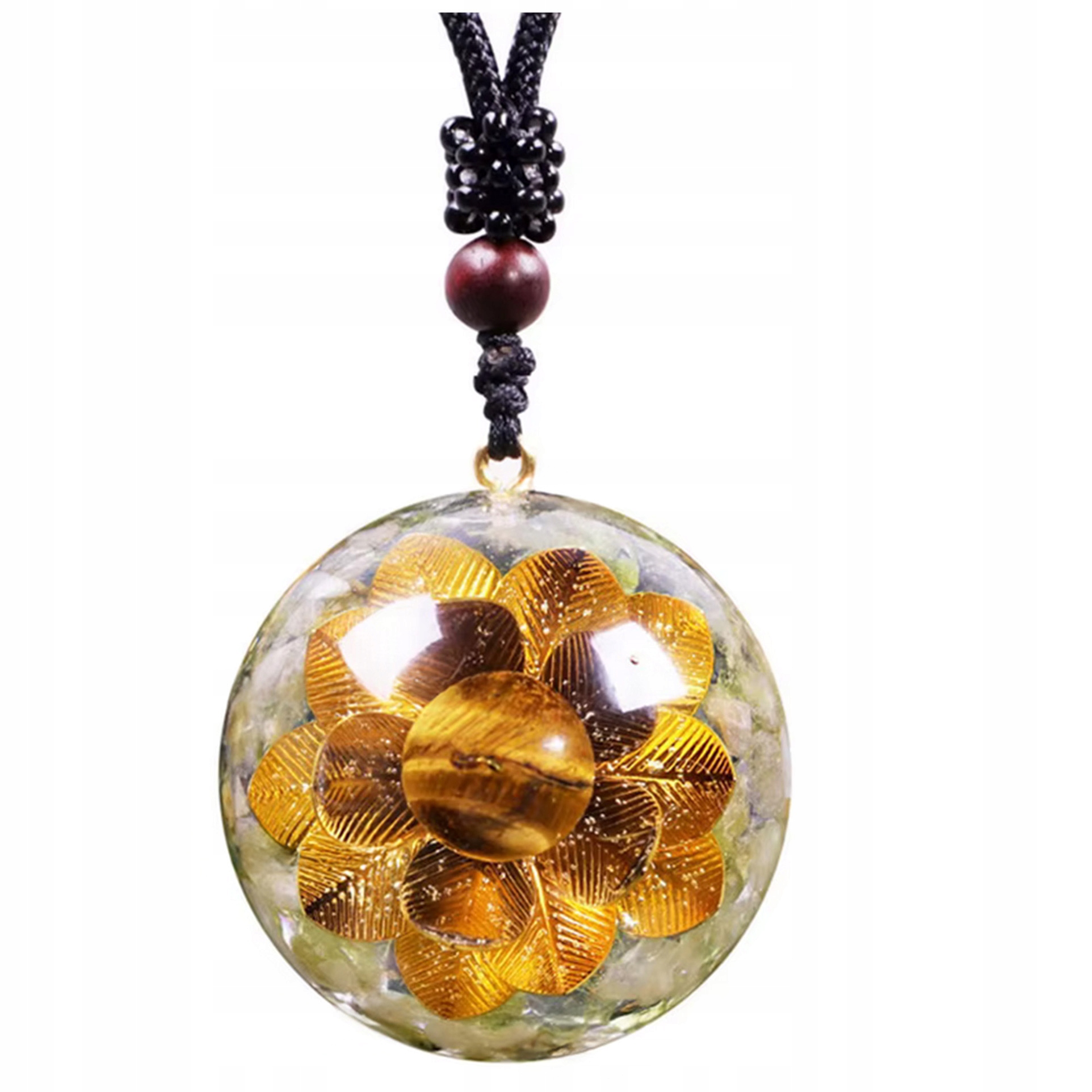 Piękny Naszyjnik Orgonit Z Żywicy Oliwin Tygrysie Oko Miedź Energia