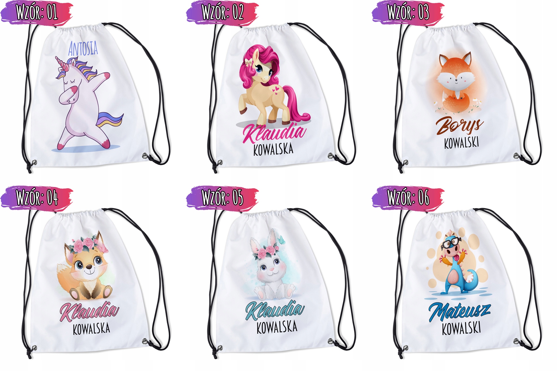 WOREK PLECAK do przedszkola z imieniem DUŻO wzorów EAN (GTIN) 5906630100019