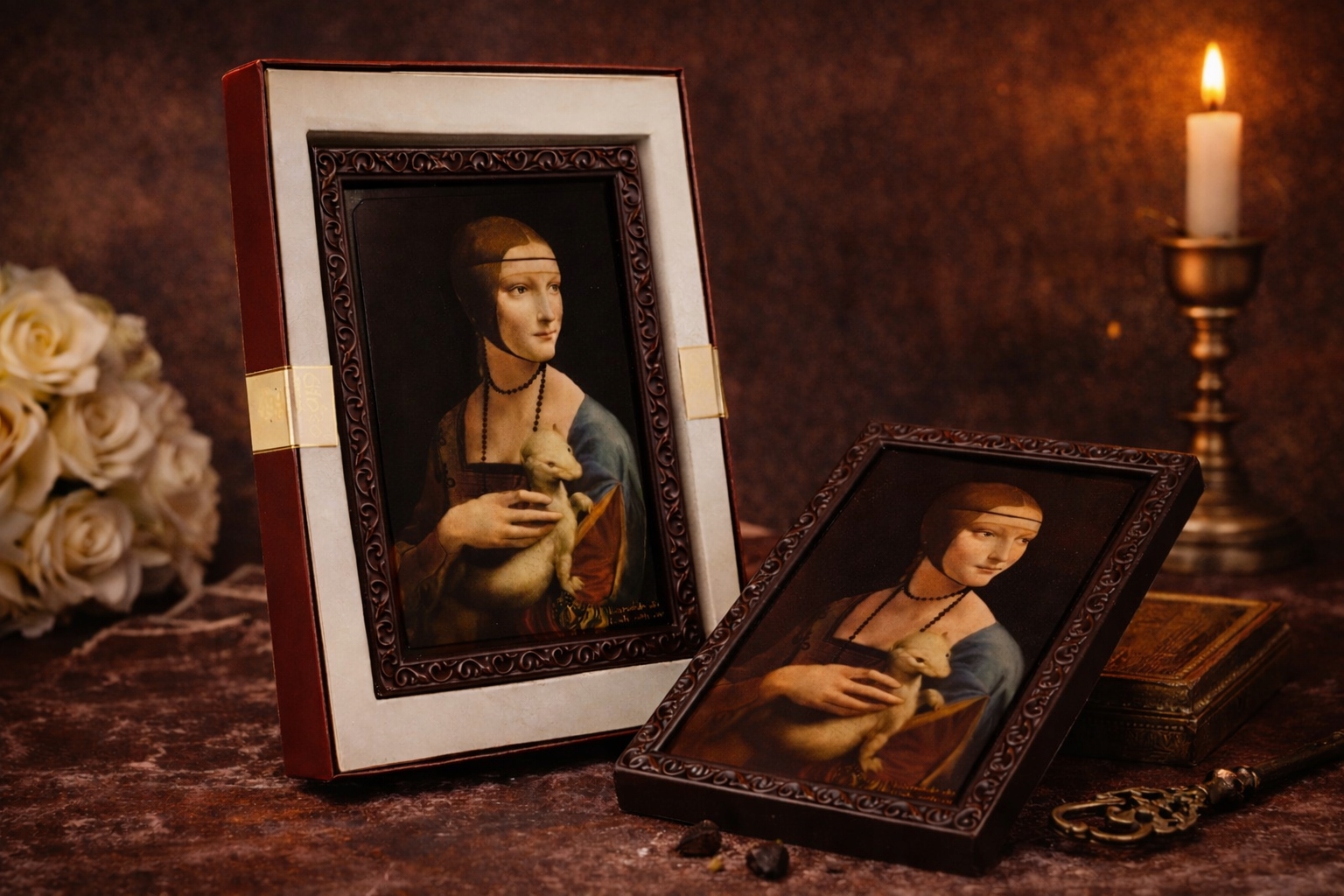 Prémiový čokoládový obraz „Dáma s hroznem“ – Leonardo da Vinci – 230 g