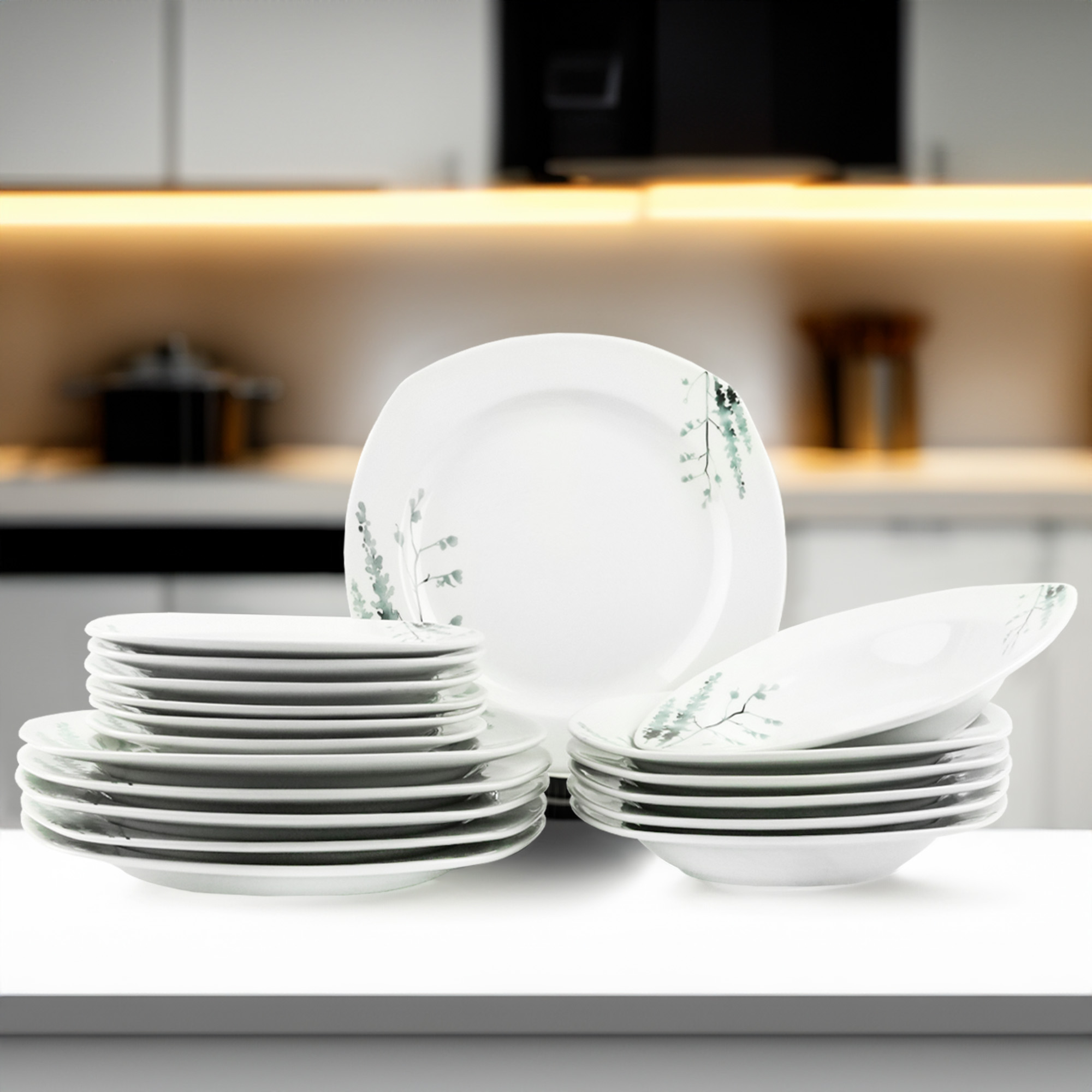 SERWIS OBIADOWY PORCELANOWY ZESTAW TALERZY BIAŁY NA 6 OSÓB WZÓR ZIMA