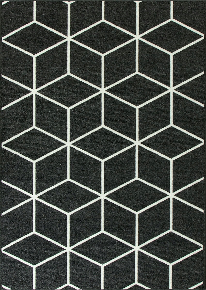 Dywan Antypoślizgowy Ciemny Szary Do Salonu Grafitowy Cubes 100x250 cm