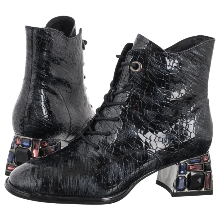 Dámské kožené Kotníkové Boty na podpatku Artiker černé/šedé 57C0132