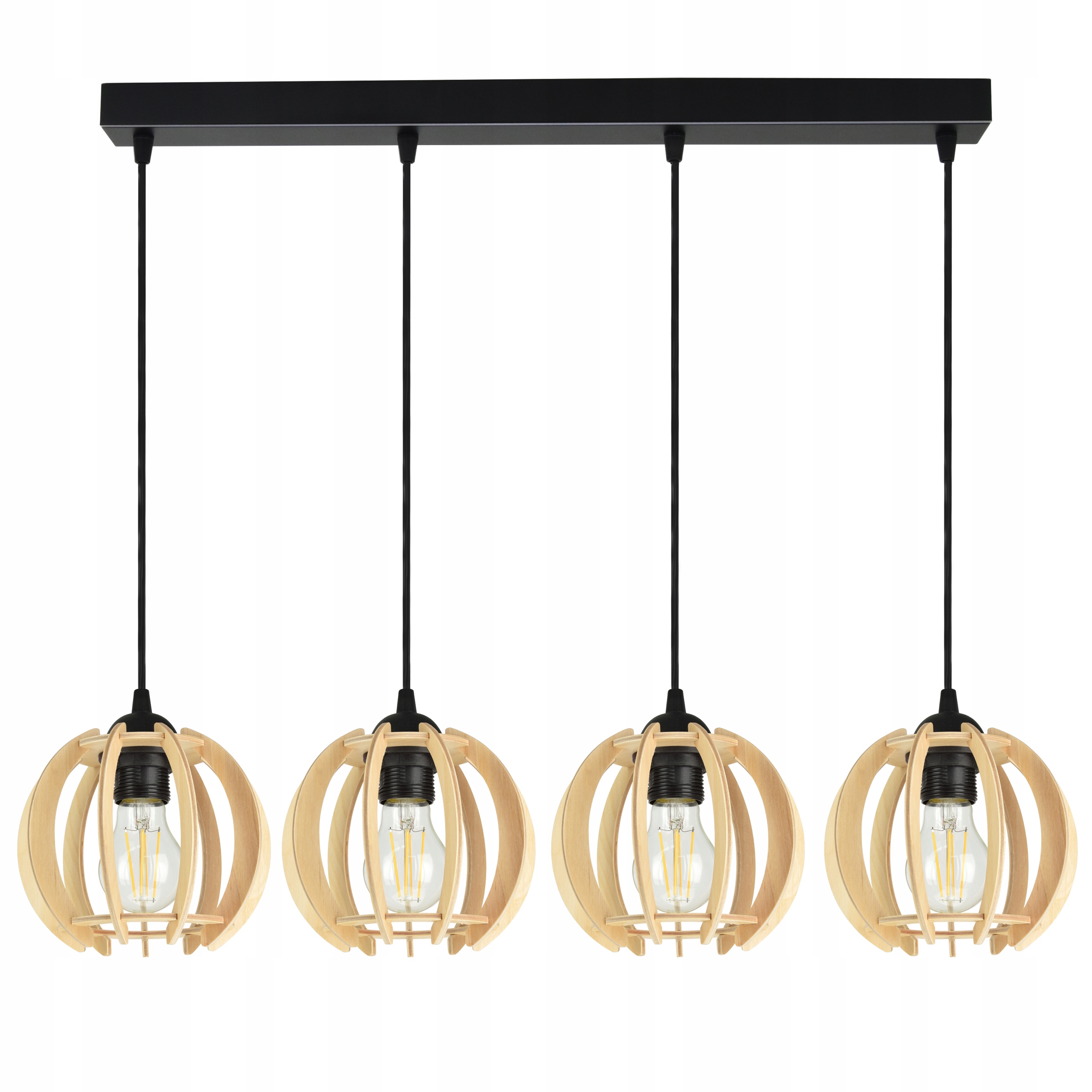 

Lampa Wisząca Żyrandol Cztery Drewniane Klosze Led