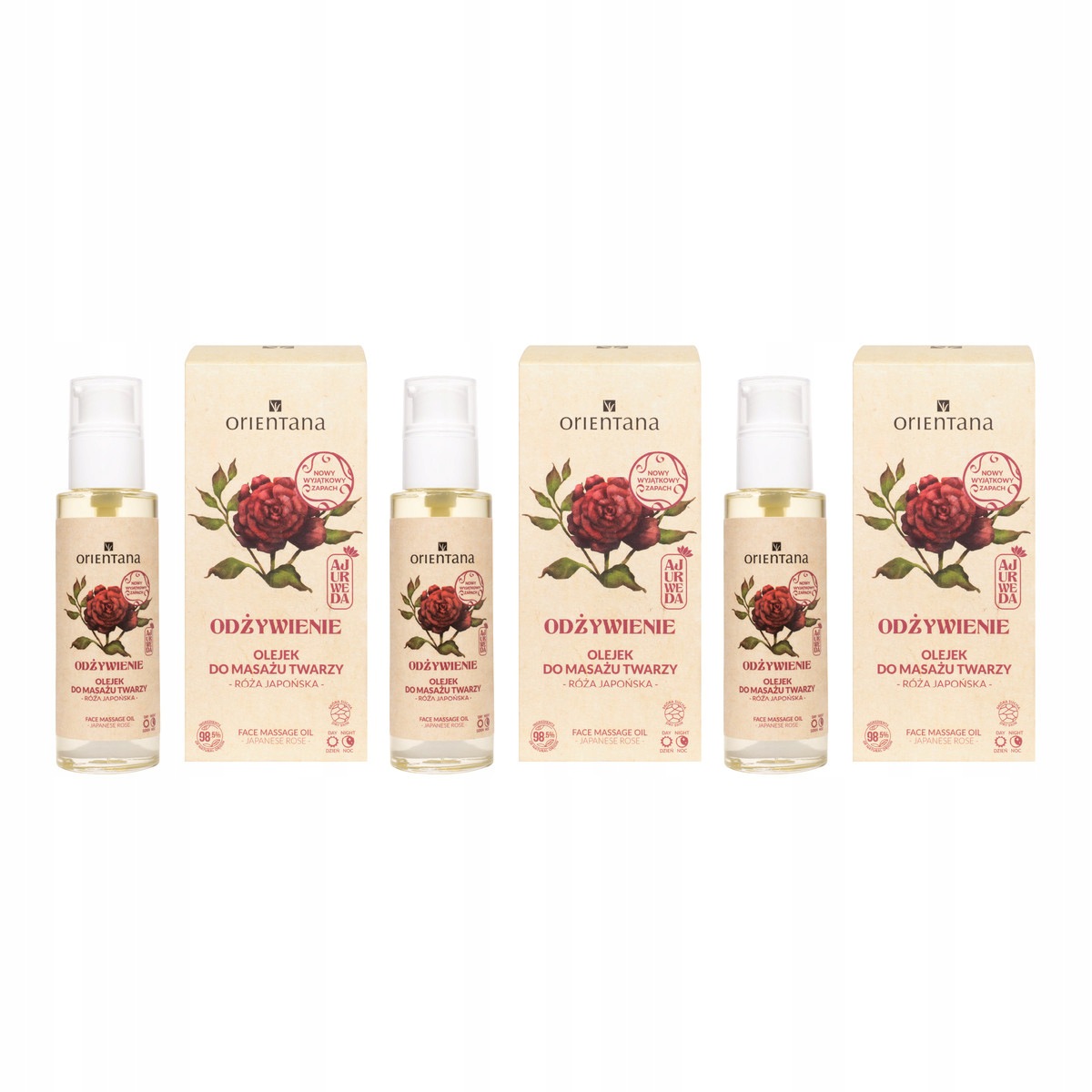 Zestaw: 3x Orientana Różany Olejek do Masażu Twarzy 30ml