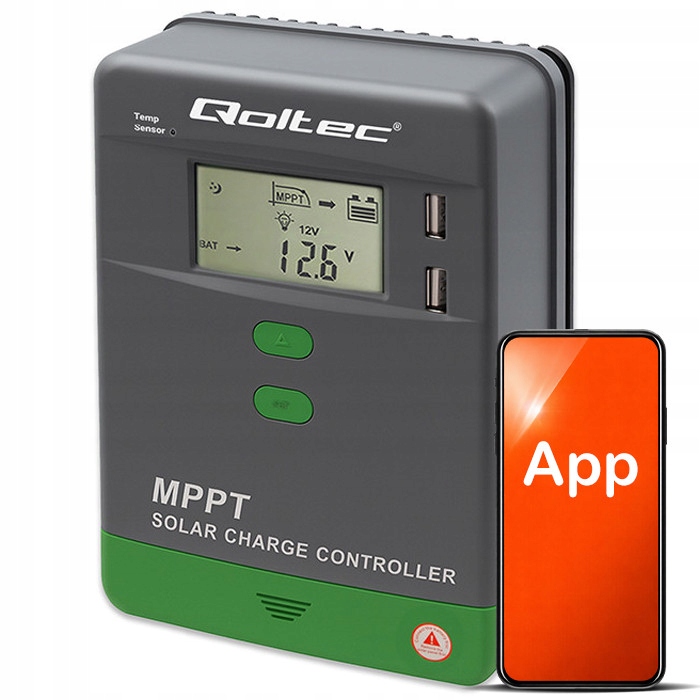 Solární regulátor Mppt 30A 12V 24V Qoltec LCD Bluetooth App pro LiFePO4 Gel