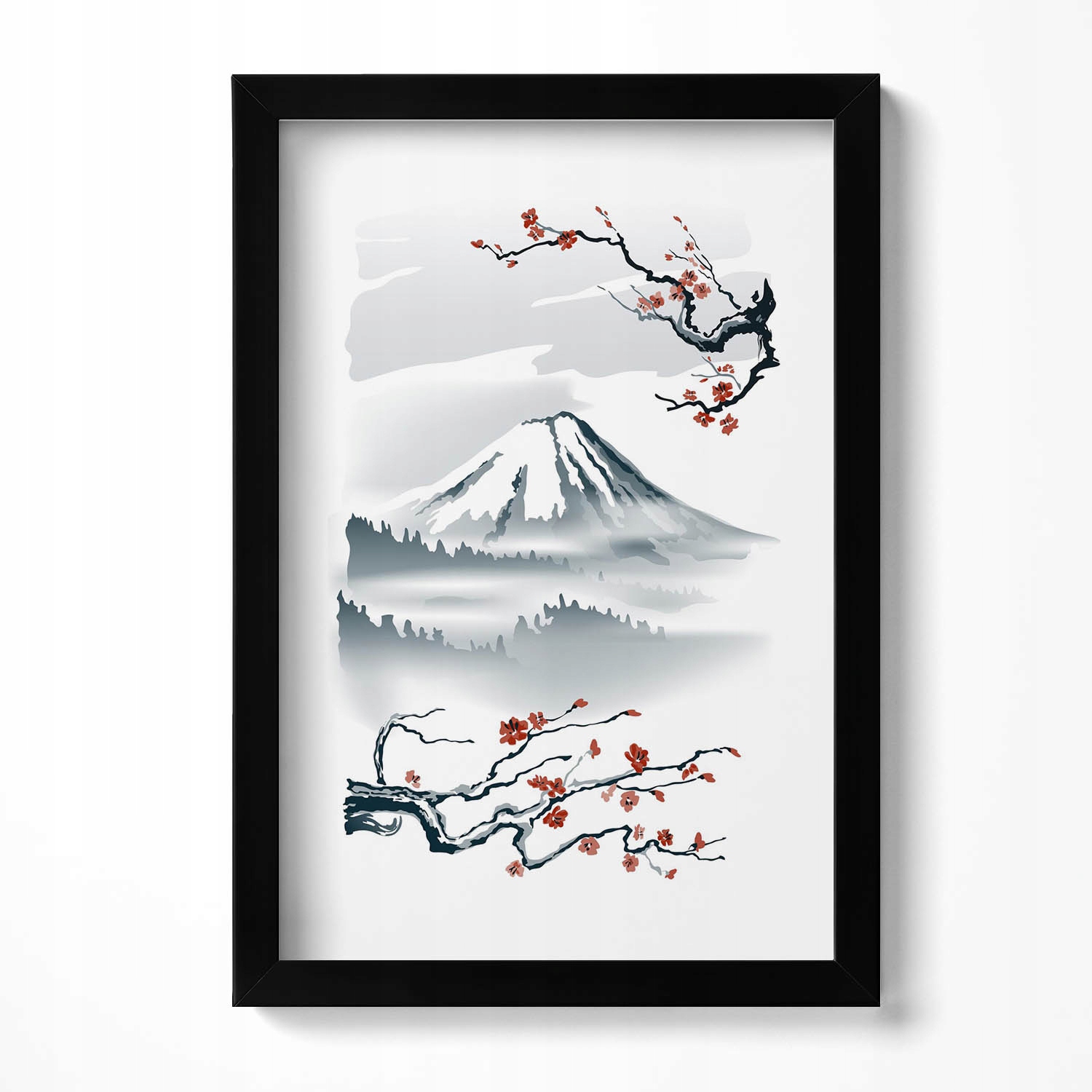 Závěsný obraz rámeček Japonská ilustrace hory Fuji a třešňových květů 20 x 30 cm