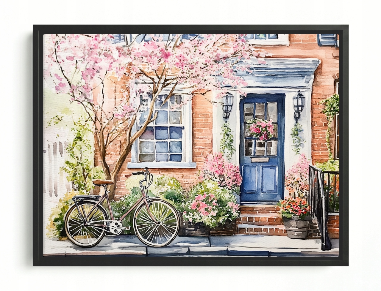 Obraz Rám Americká Krabička Město Ulice Dveře Květiny Kolo 80x60