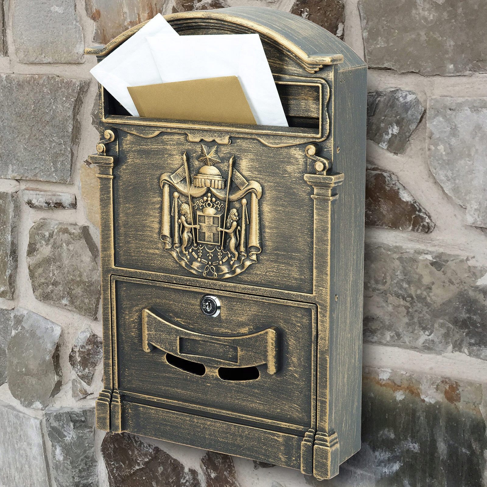 CUTIE POSTA ZIARE SCRISOARE POSTALA RETRO ANTIC GOLD Greutate produs cu ambalaj individual 2 kg