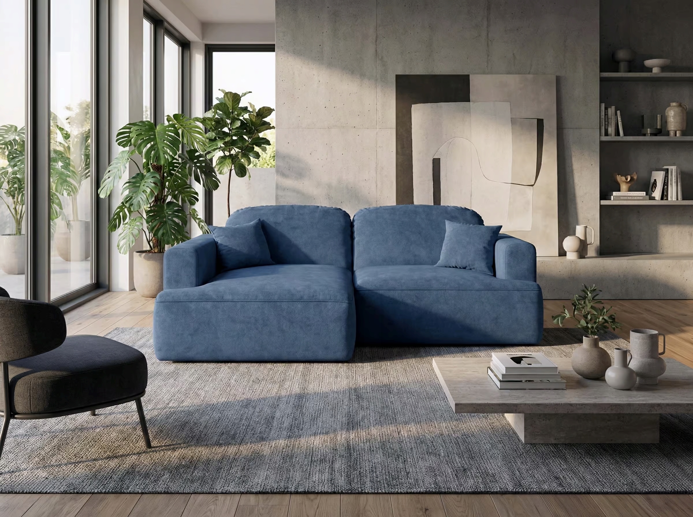 Rohová Sedací Souprava s funkcí spaní Sunny levá s úložným prostorem na povlečení modrá