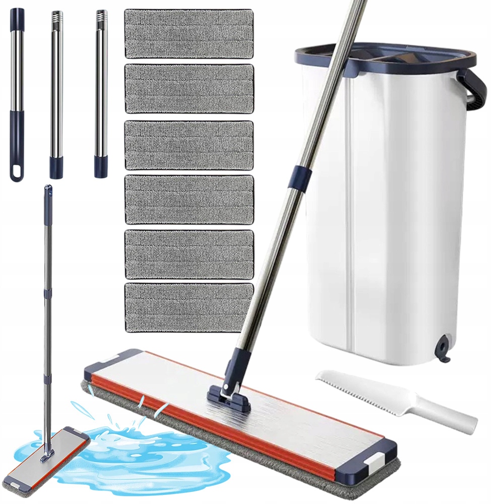 Levně Plochý Rotační Mop Se Ždímačem S Dvoukomorovým Kbelíkem 5 Náplní Bonus