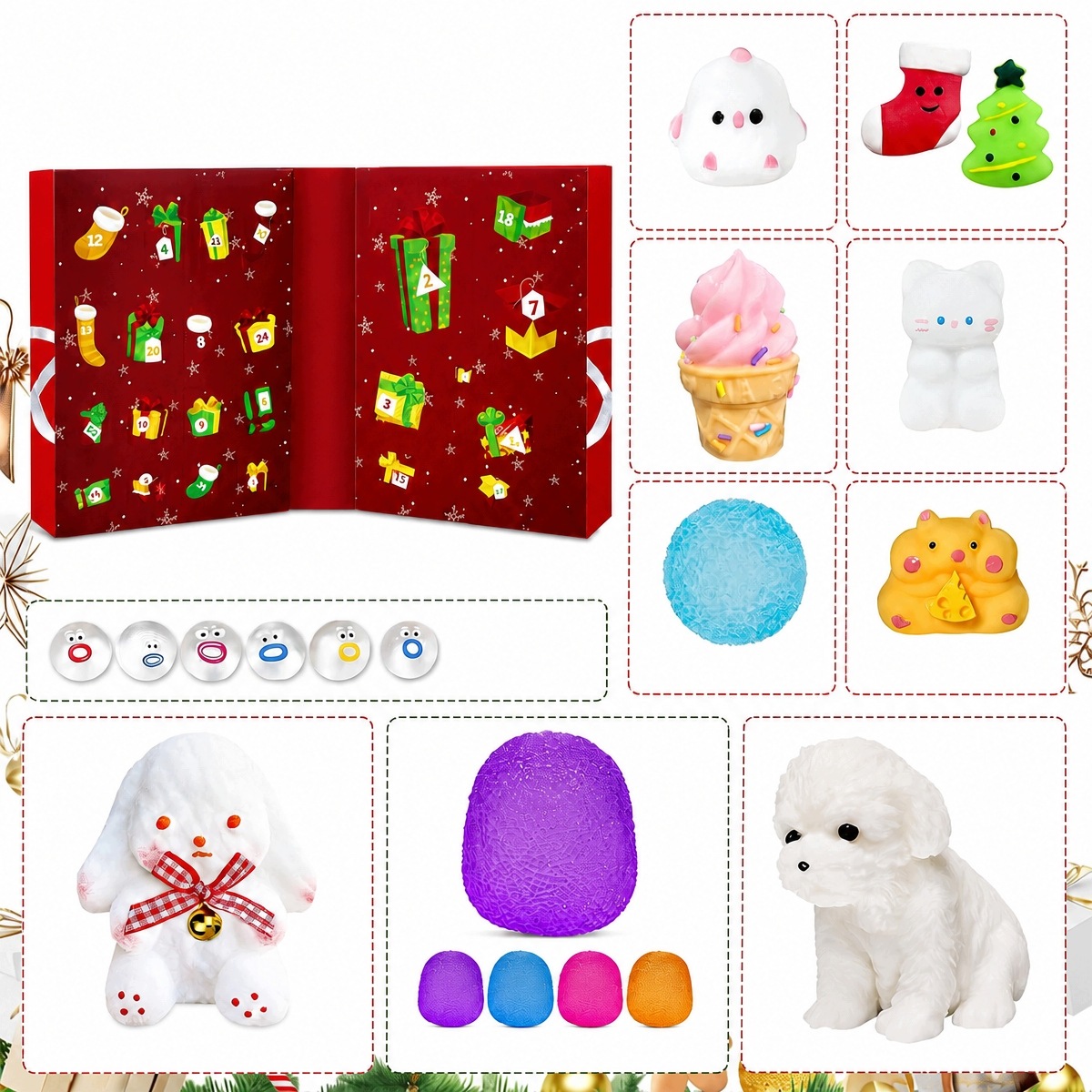 Адвент-календарь Squishy Fidget Box 2026, 24 силиконовые мялки-сюрпризы, от 3 лет — фото 7