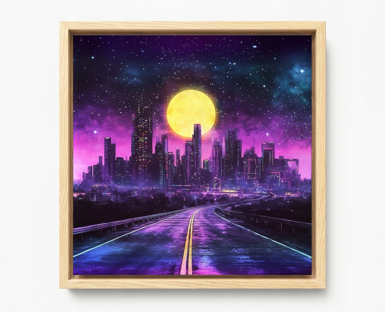 Obraz Rama American Box Cyberpunk Synthwave Město Mrakodrapy Cesta 50x50