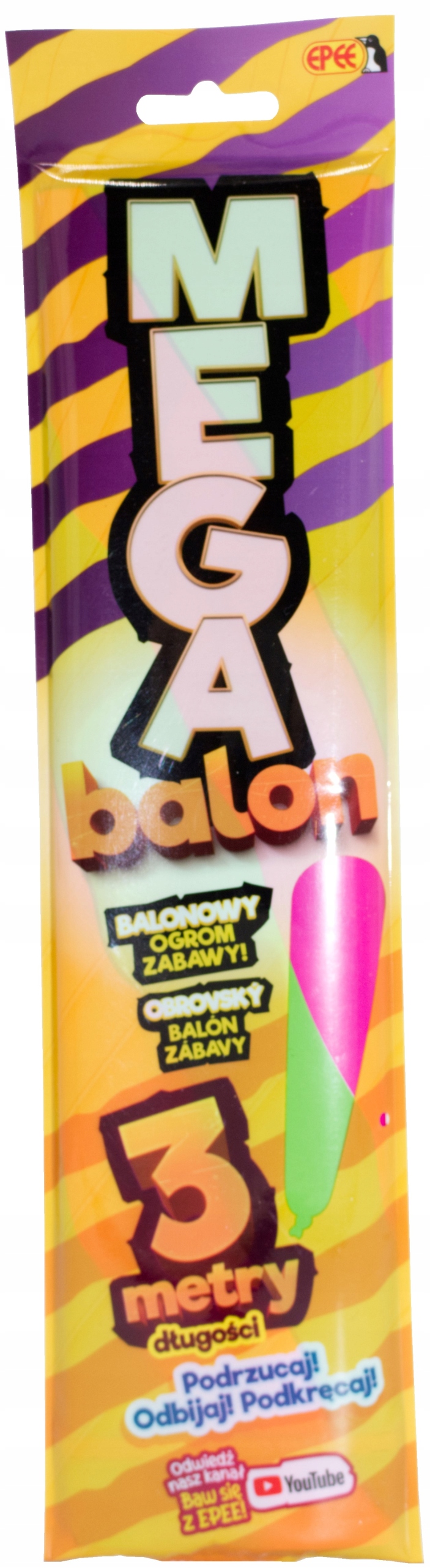 

Megabalon 3 Metrowy Mega Balon Różowo-zielon Paski