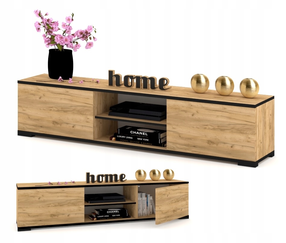 Stojící Rtv skříňka Police Komoda Tv stolek King Dub Craft Černá Dýha 200