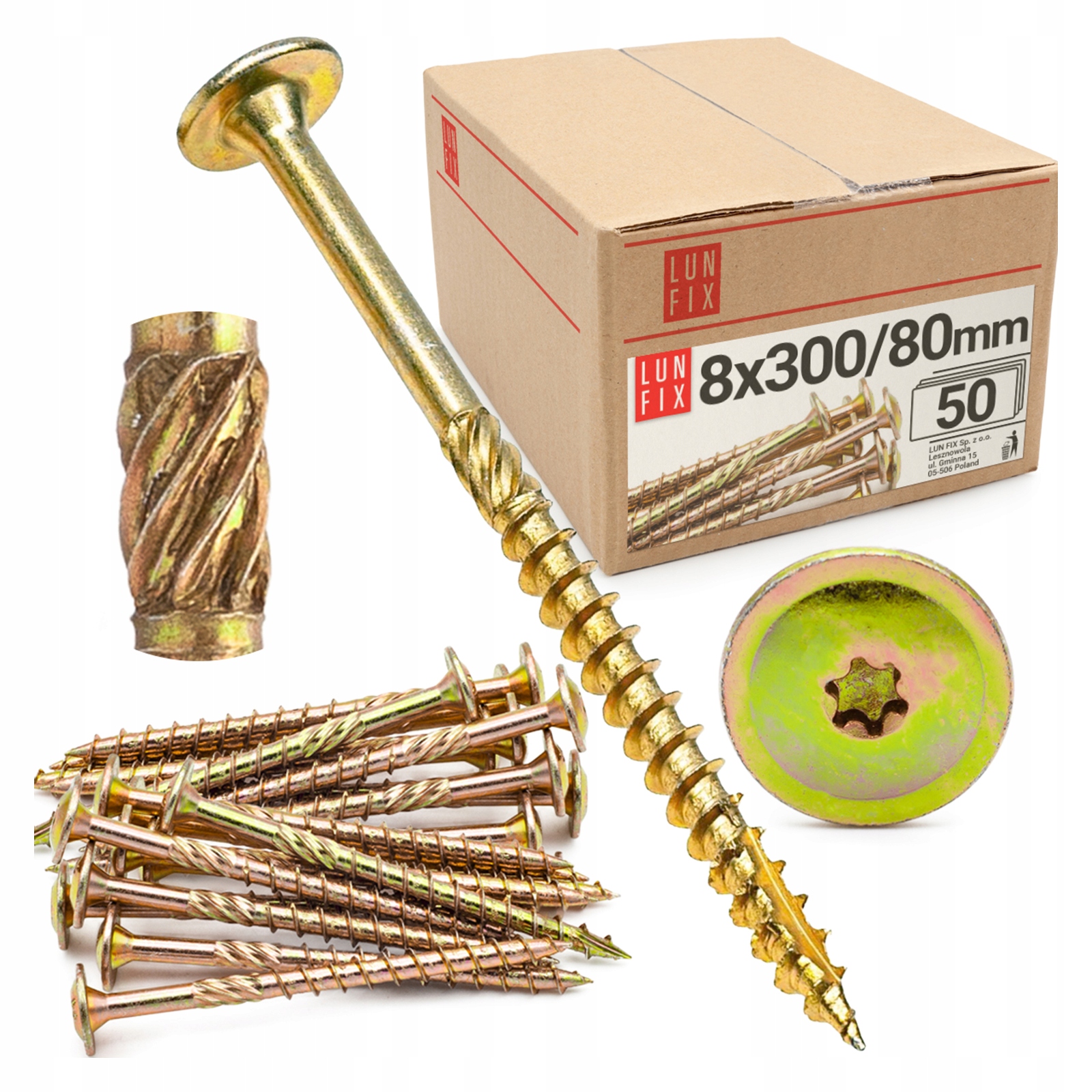 Tesařské vruty 8x300 na dřevo, talířové, Torx Wkcp 50 ks