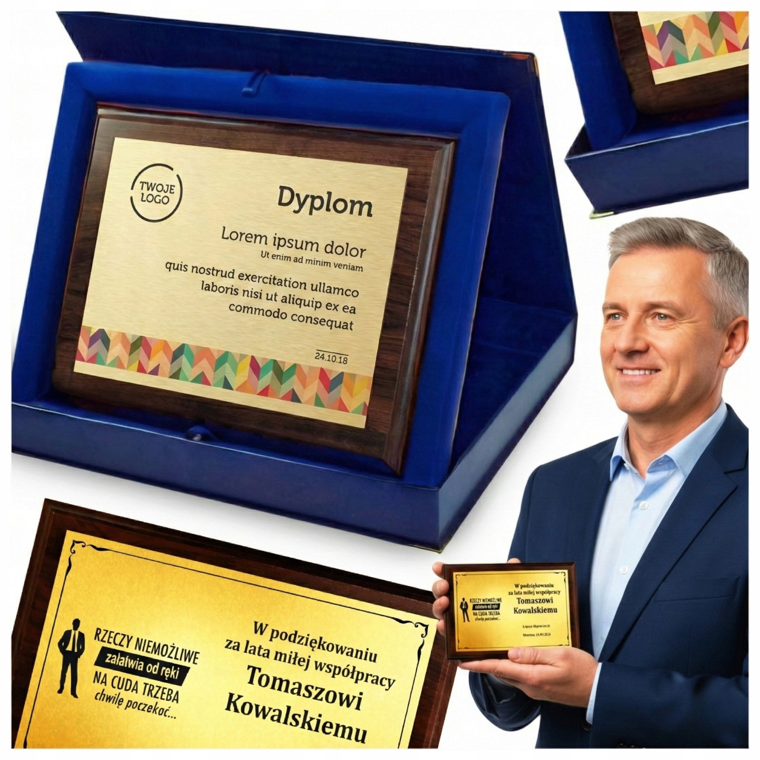 Personalizovaný diplom v modrém Pouzdro 25x20 cm Poděkování předsedovi