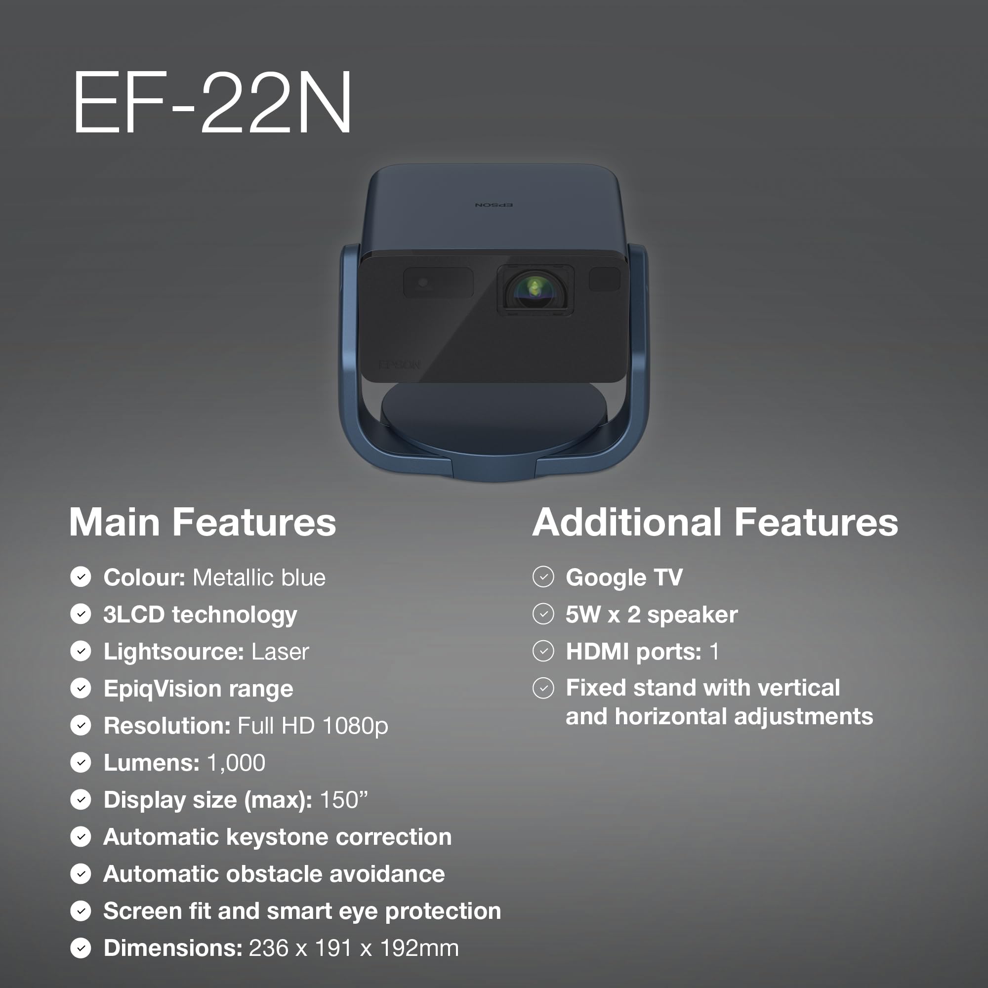 EPSON EpiqVision EF22N Przenośny Mini Projektor Laserowy Full HD 3LCD — miniatura 4