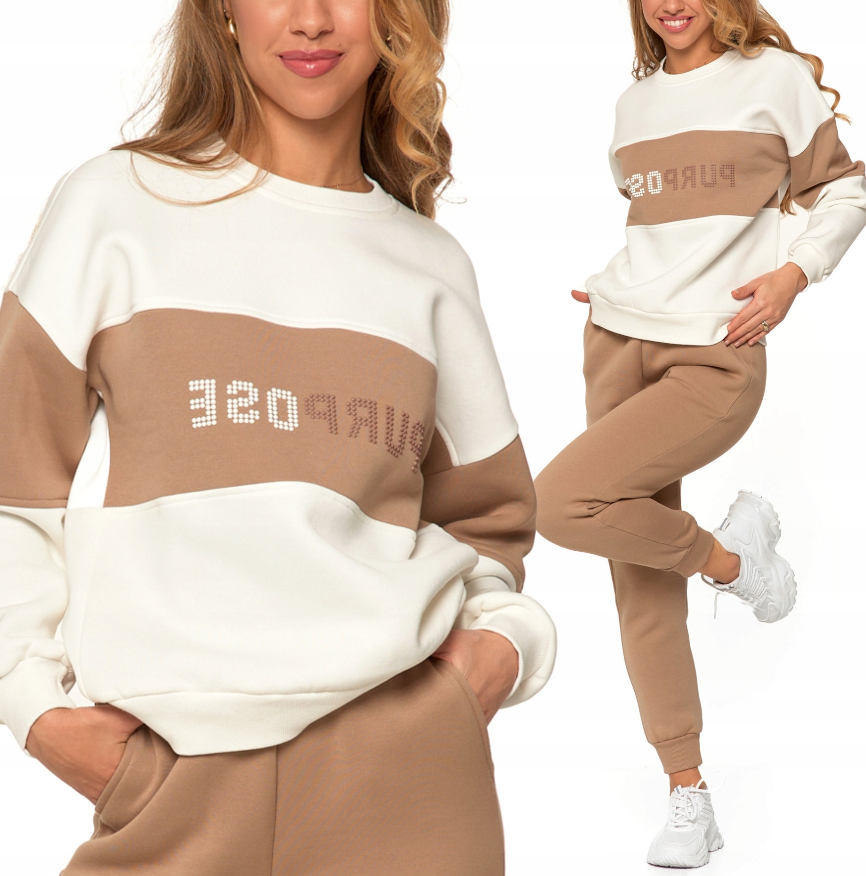 Mikina Volná zateplená sportovní bavlna s nápisem Hnědá Moraj M