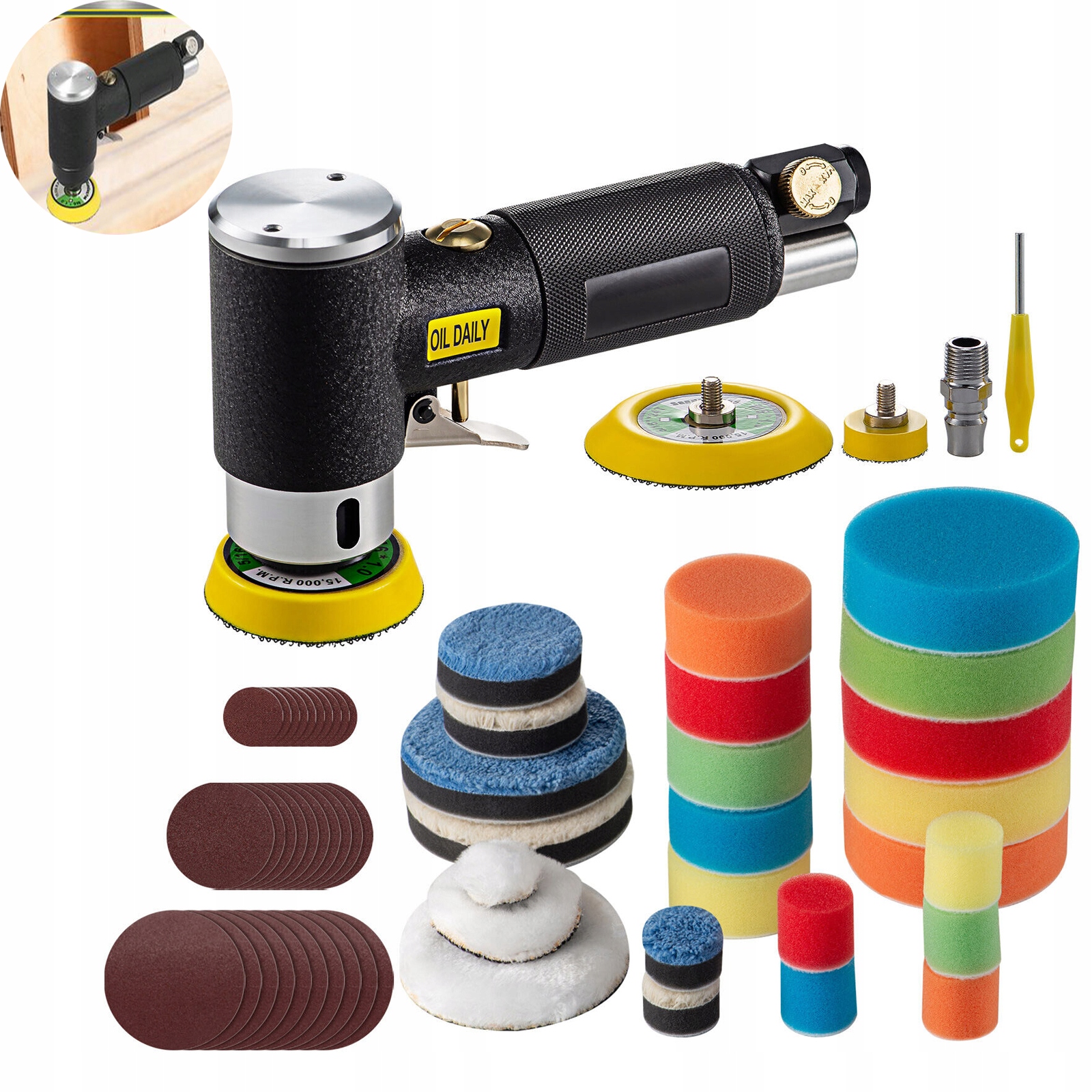 Mini Pneumatická Leštička Excentrická Bruska Sada Leštiček 75 MM