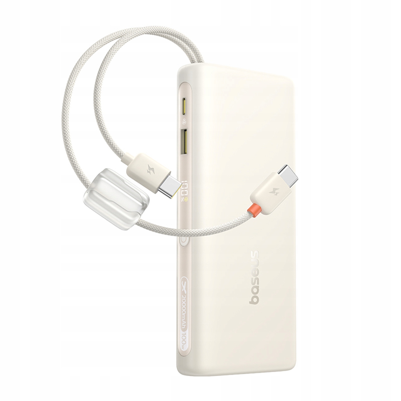 Powerbanka 20000 mAh 100 W s displejem a dvěma kabely Usb-c béžová