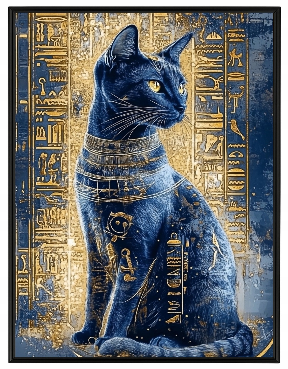Plakát Rámeček Aluminium Egypt Hieroglyfy Bohyně Bastet Kočka Ankh 60x80