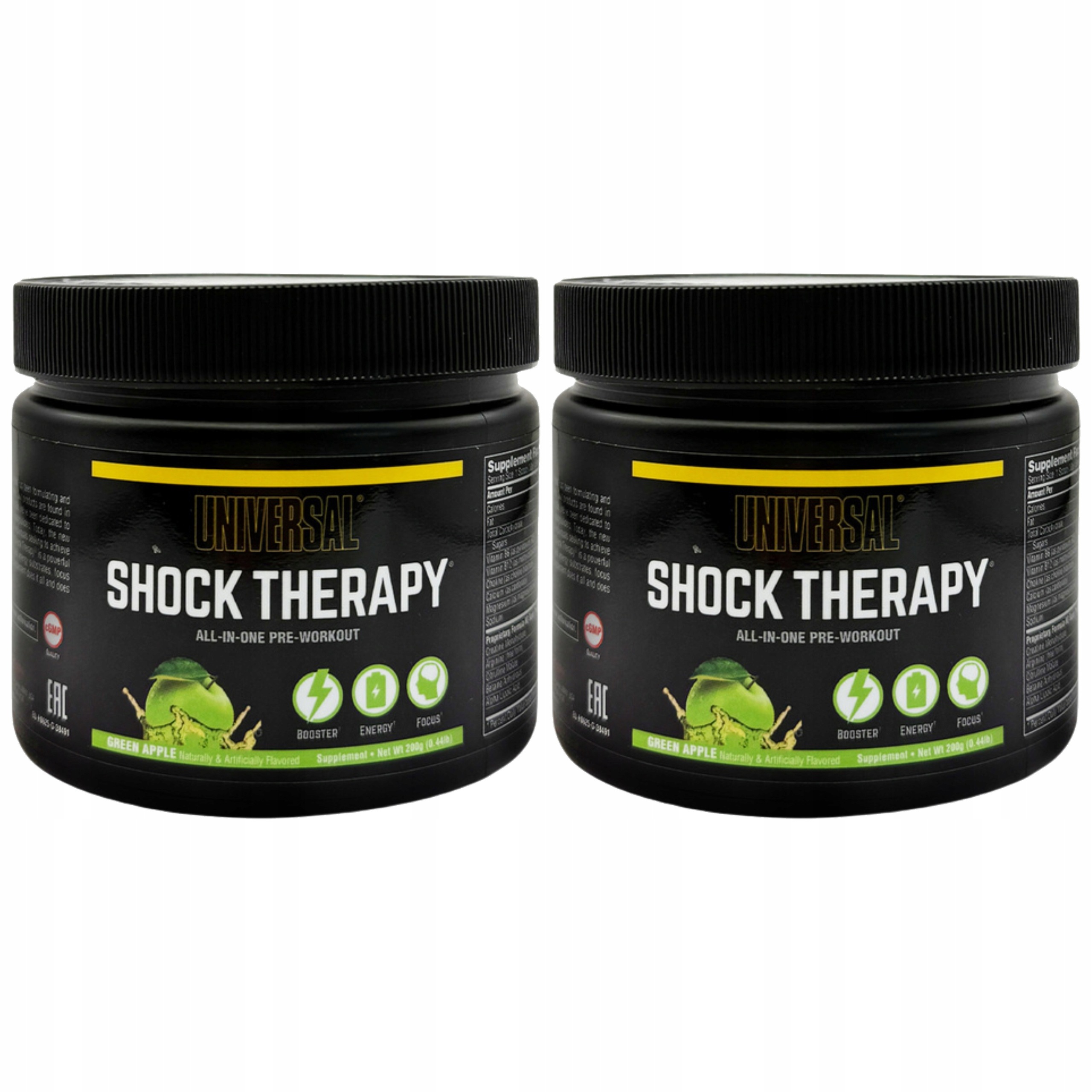 2x Předtréninkovka Shock Therapy 200 g Energie Čerpadlo Síla Jablko Universal