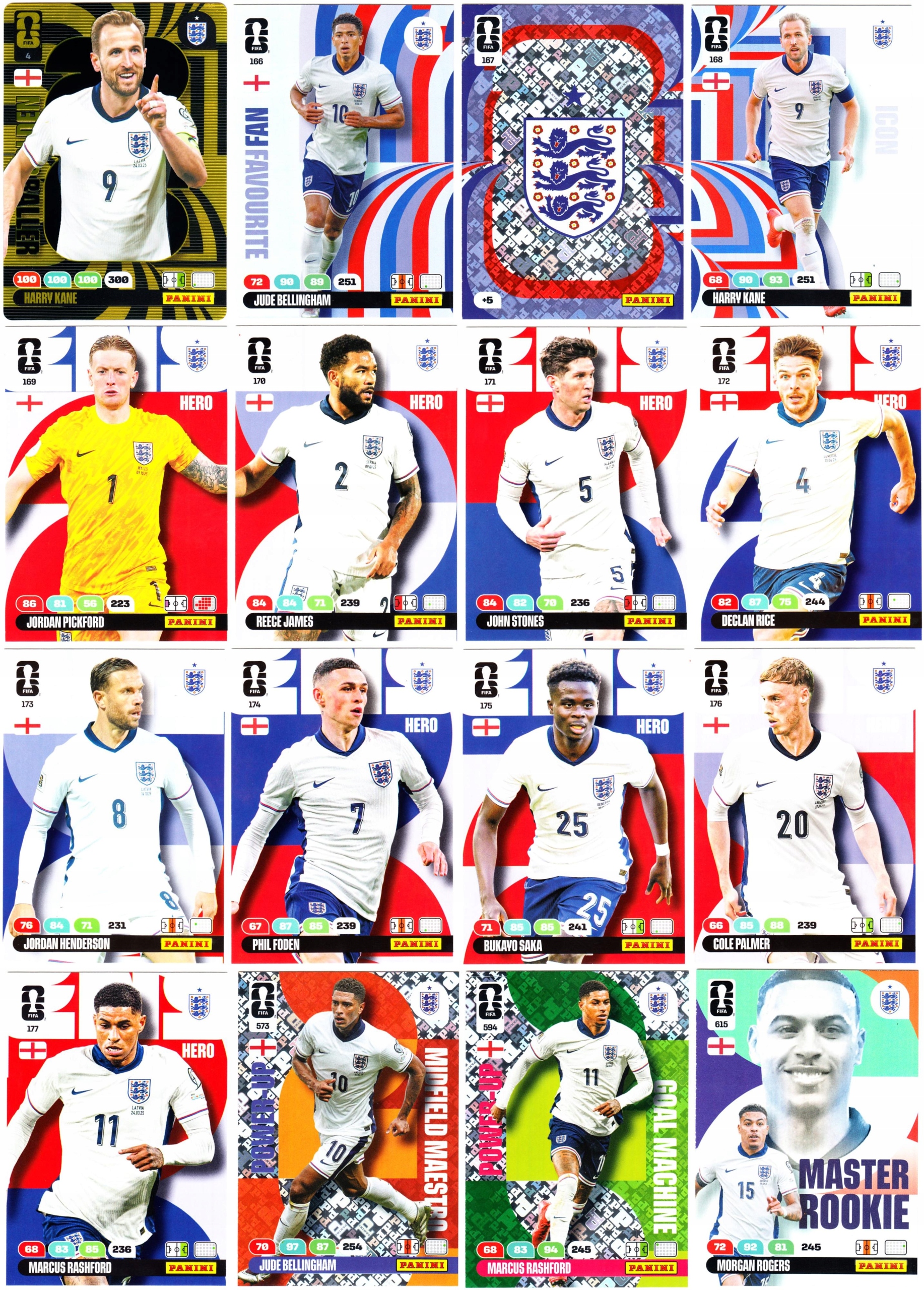 Anglie Fifa World Cup 2026 Panini sada 16 karet komplet Kane Bellingham