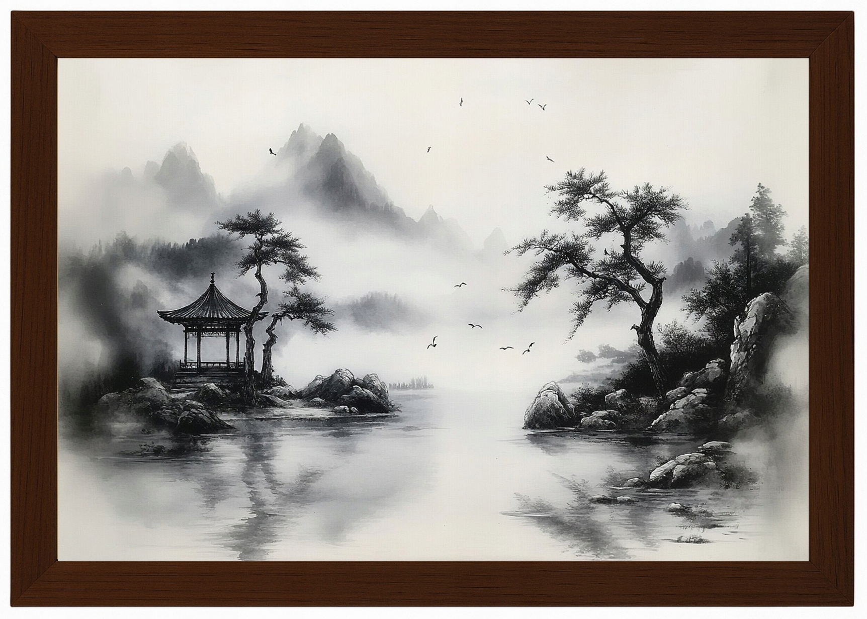 Rám Rámeček Plakát , Dřevo, Grafika, Inkoust, Asie, Čína, Krajina, Pagoda, 60x40