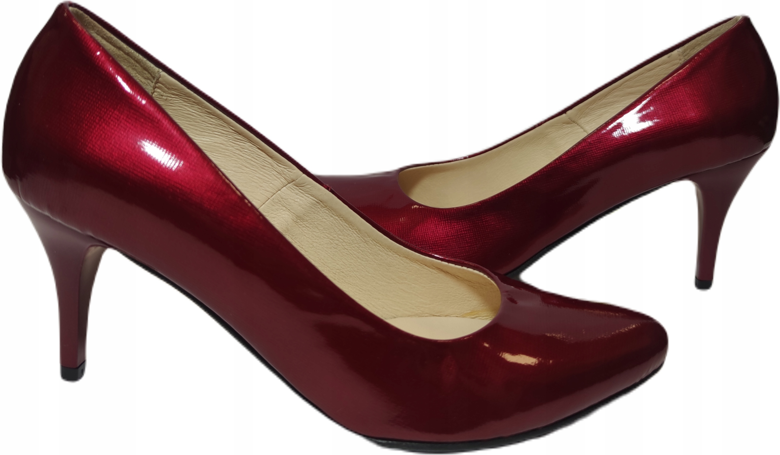 Lodičky kožené, lak Vanessa 866 bordo, perla r36
