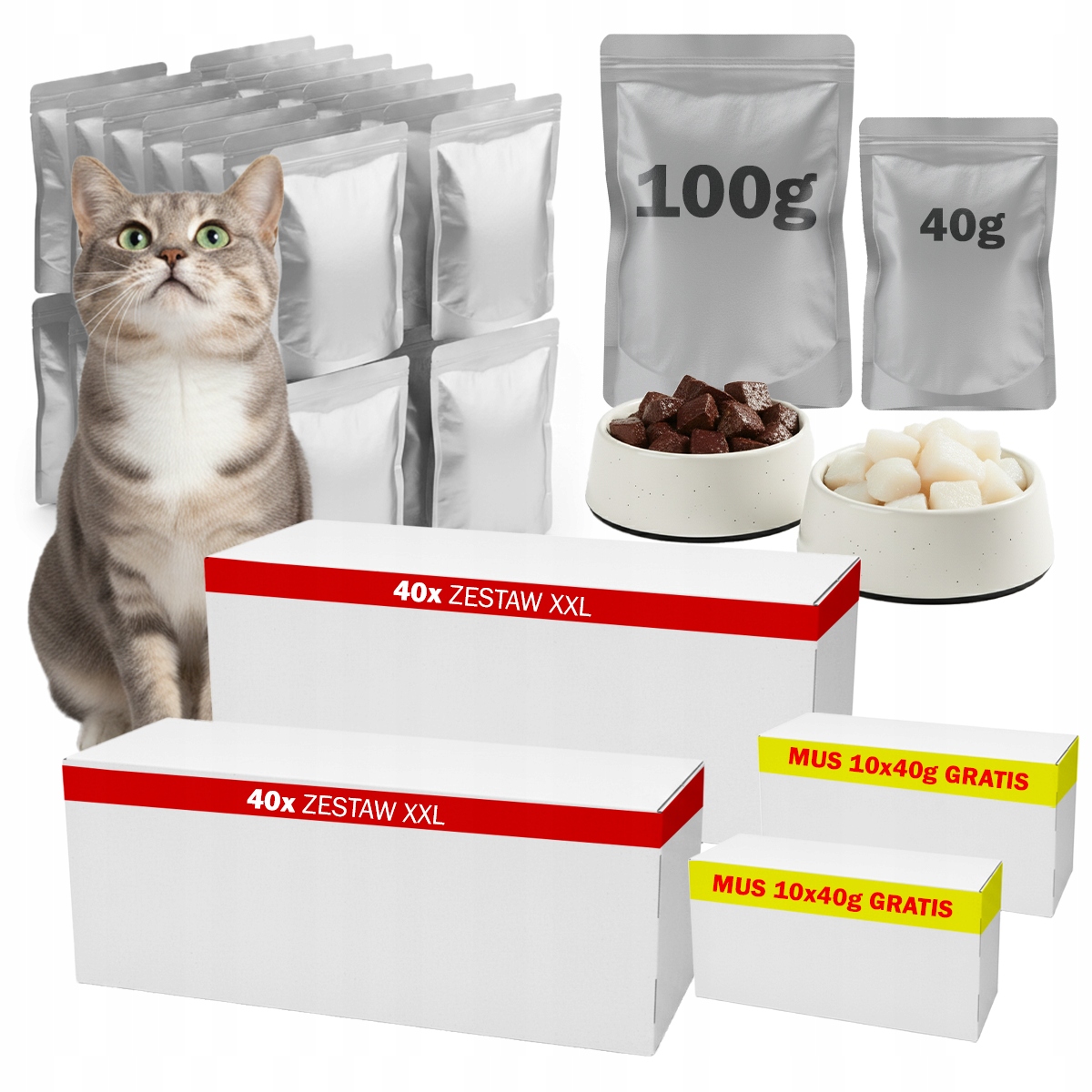 Levně Krmivo Vlhké pro kočky Sáčky MIX s rybou XXL 80x100g Pěna 20x40g Bonus