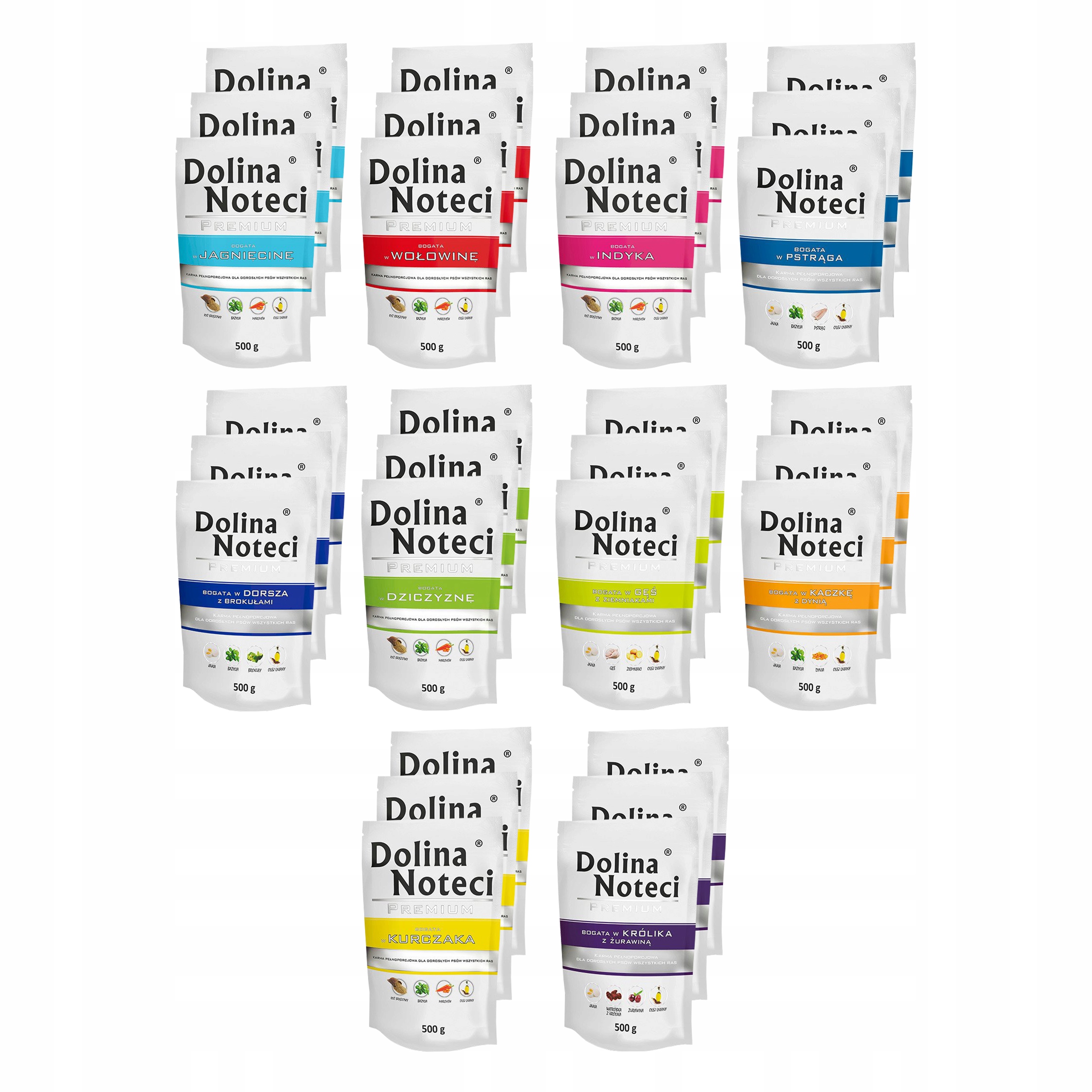 Dolina Noteci Premium Karma mokra dla psa MIX Smaków 30 x 500g saszetki