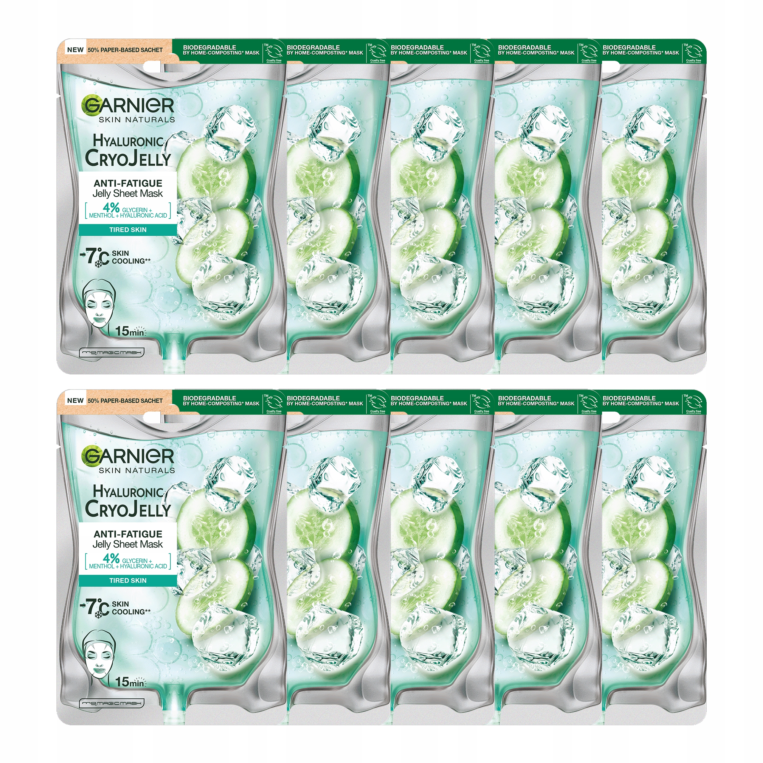 Zestaw 10x Garnier Hyaluronic Cryo Jelly Nawilżająca Żelowa Maska Tkanina
