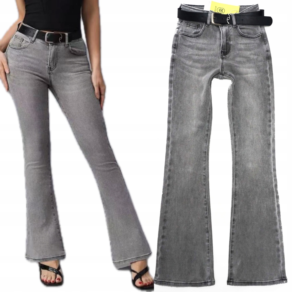 M.sara Dzwony Damskie Spodnie Jeansowe Elastyczne Modne Pasek 42 XL