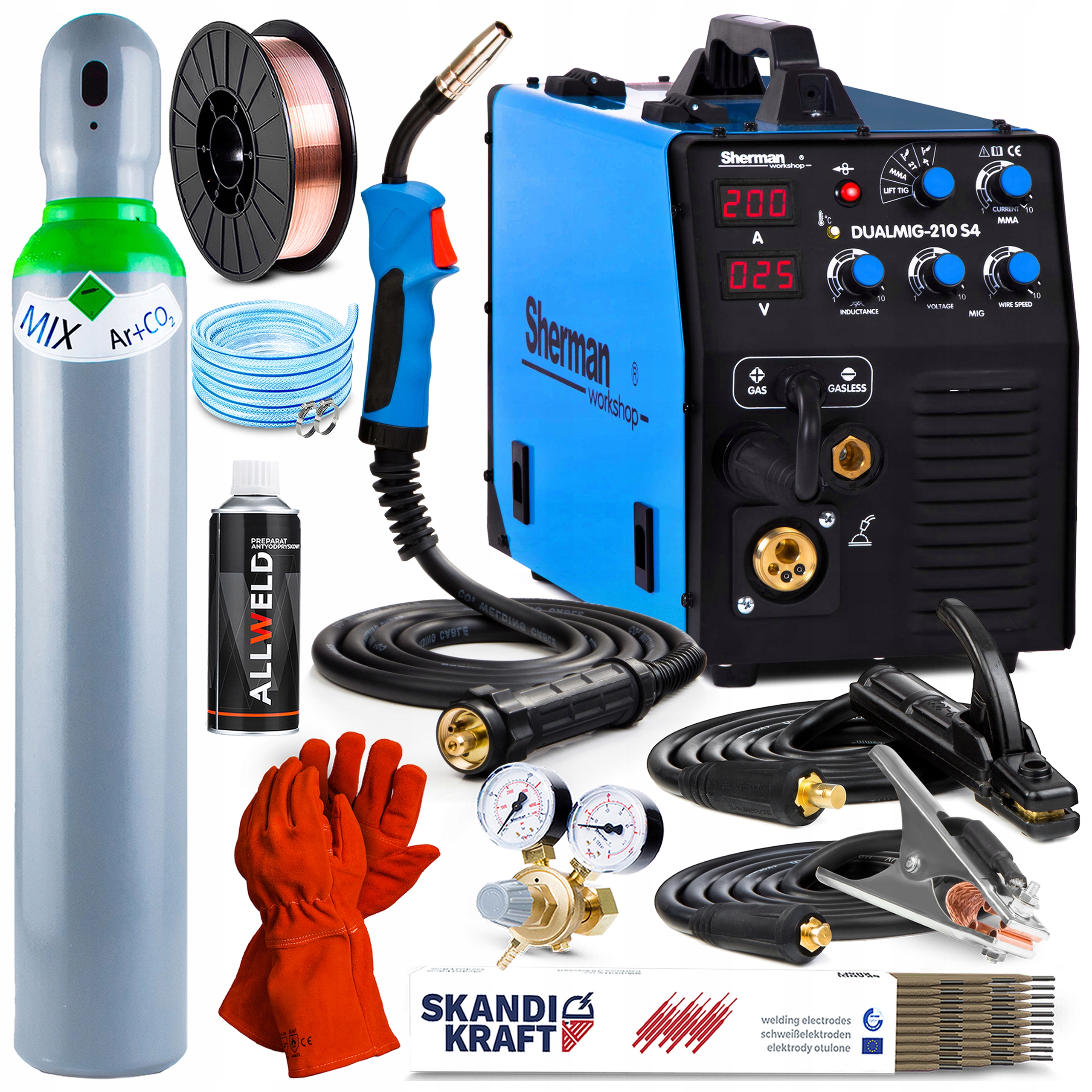 Invertorová Svářečka Sherman Mig 210 S4 Mag Mma Tig 230V 200A Igbt Flux 3V1