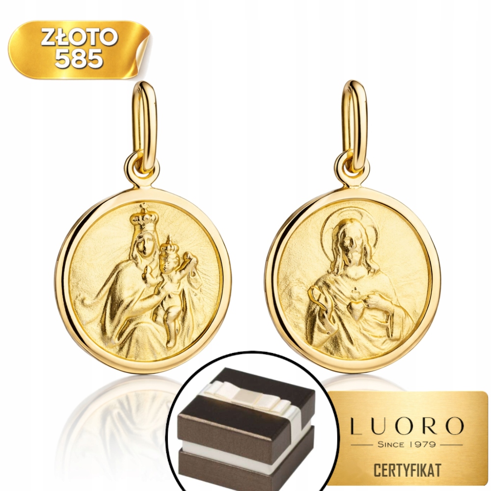 Zlatý Medailon 585 14K Škapulíř V Kruhu 25 MM Jemný, Elegantní