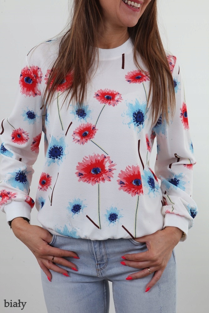 KLASYCZNA BLUZA NADRUK KWIATY PRINT ŚCIĄGACZE M/L Marka inna