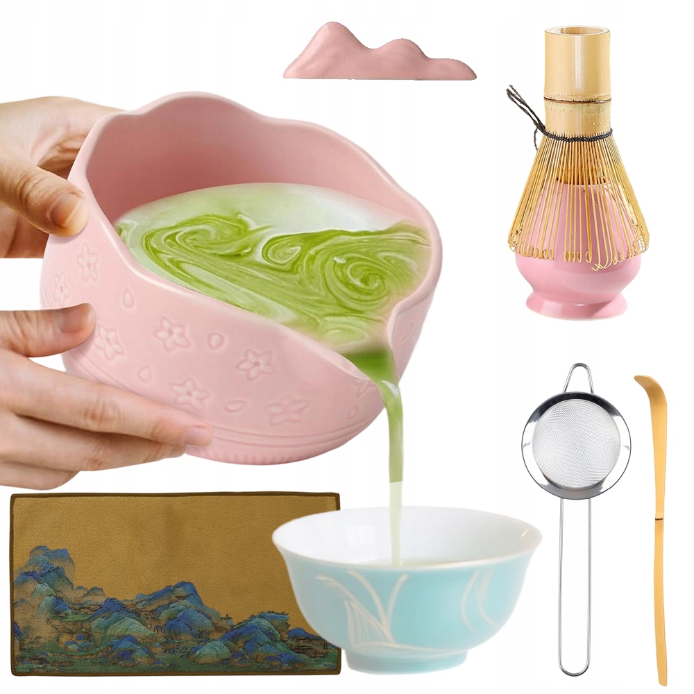 Levně Keramická Sada Pro Matcha Růžová 450 ML S Kompletním Příslušenstvím