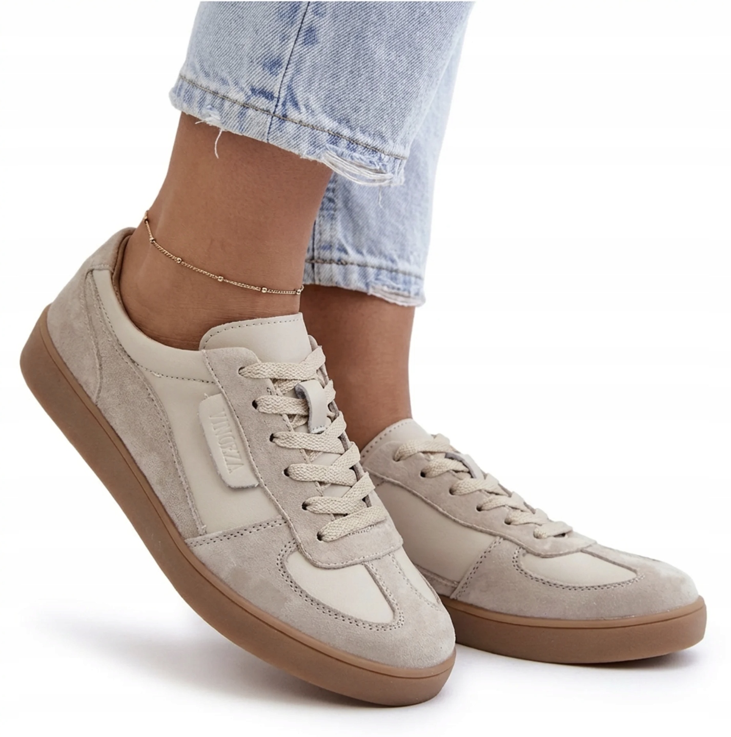 Sneakersy Damskie Półbuty Vinceza 7933 Skóra Naturalna Szare Rozmiar 36