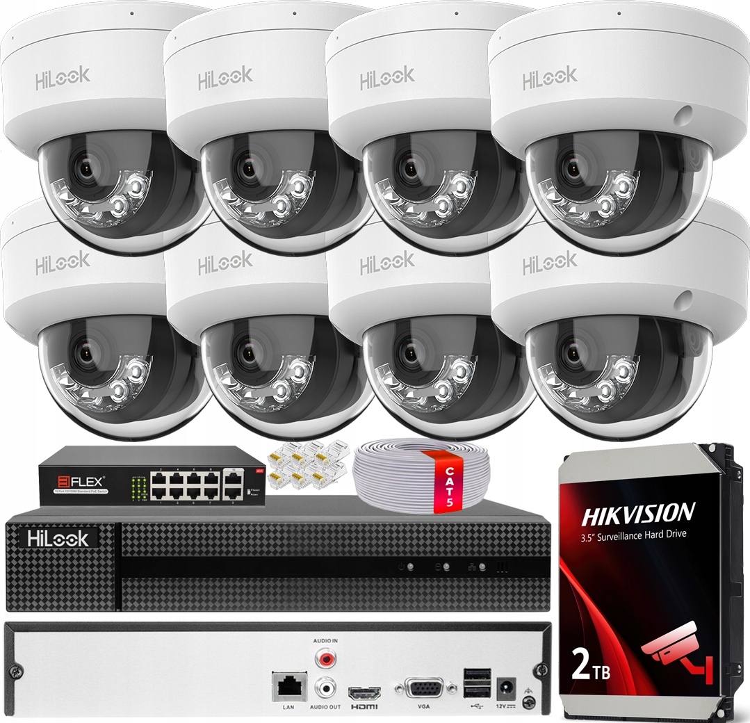 Sada 8 kamer Ip 8Mpx IK08 Záznamník Disk 2TB Monitorování domu obchodu