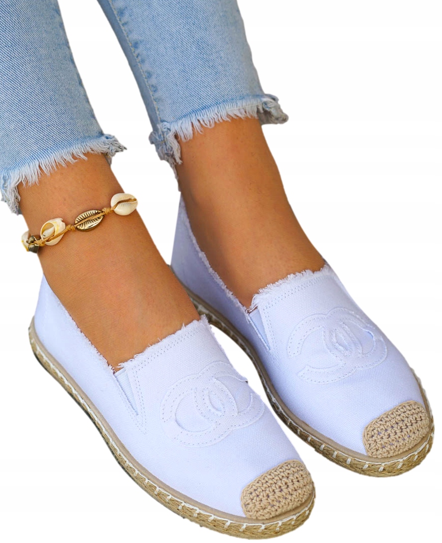 Białe Espadryle Tenisówki Trampki Buty Wsuwane Marka bez marki