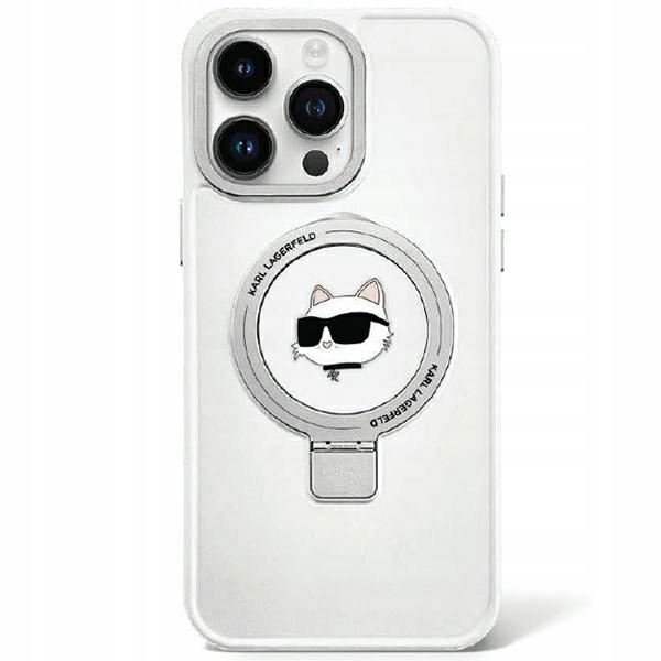 Karl Lagerfeld Ring Stand Choupette Head MagSafe Pouzdro pro iPhone 15 (bílé)