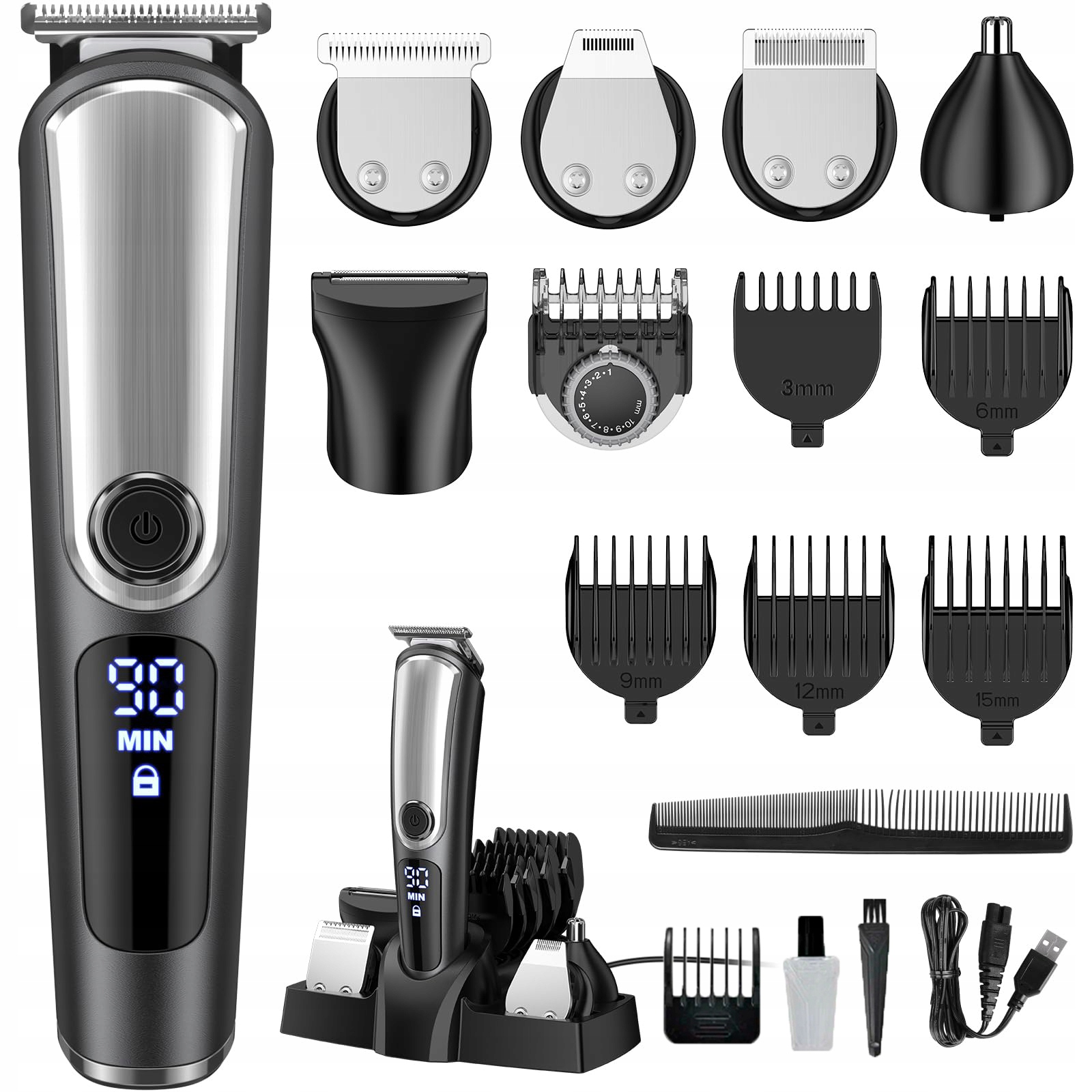 Golarka Męska Trymer Do Brody Wlosów Zestaw 5W1 Usb