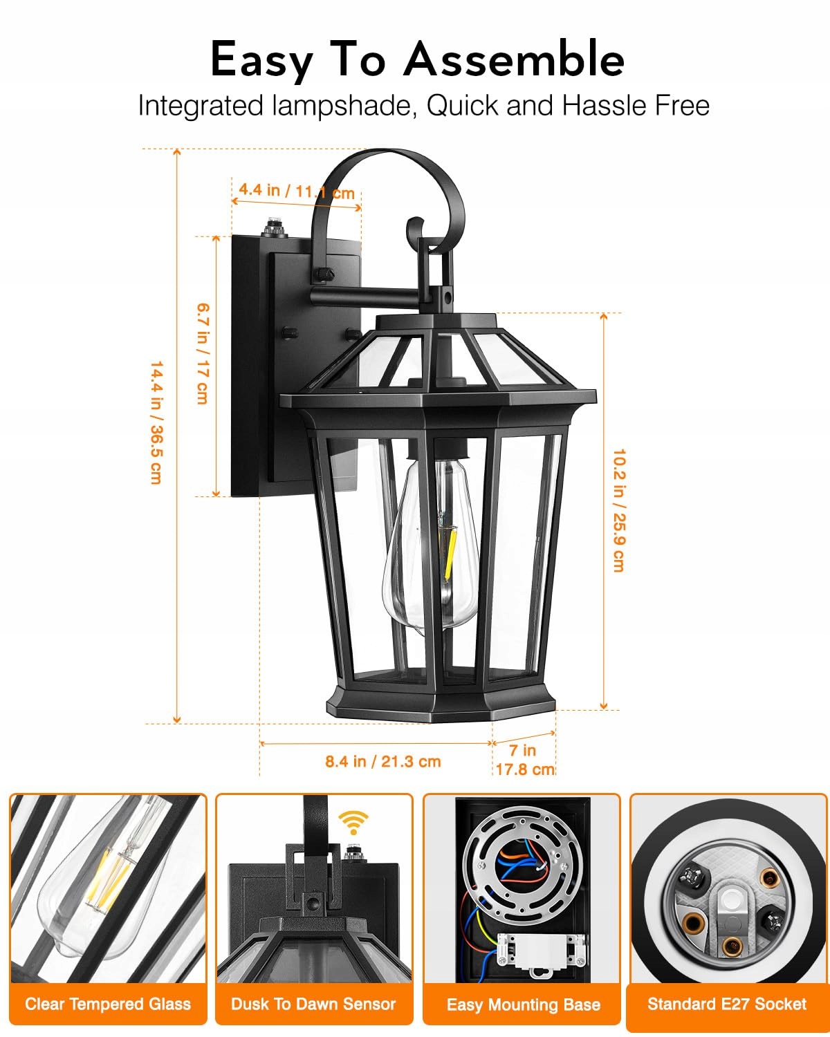 Nowoczesna Lampa Zewnętrzna Z Czujnikiem Zmierzchu E27 Czarna VIANIS — miniatura 7