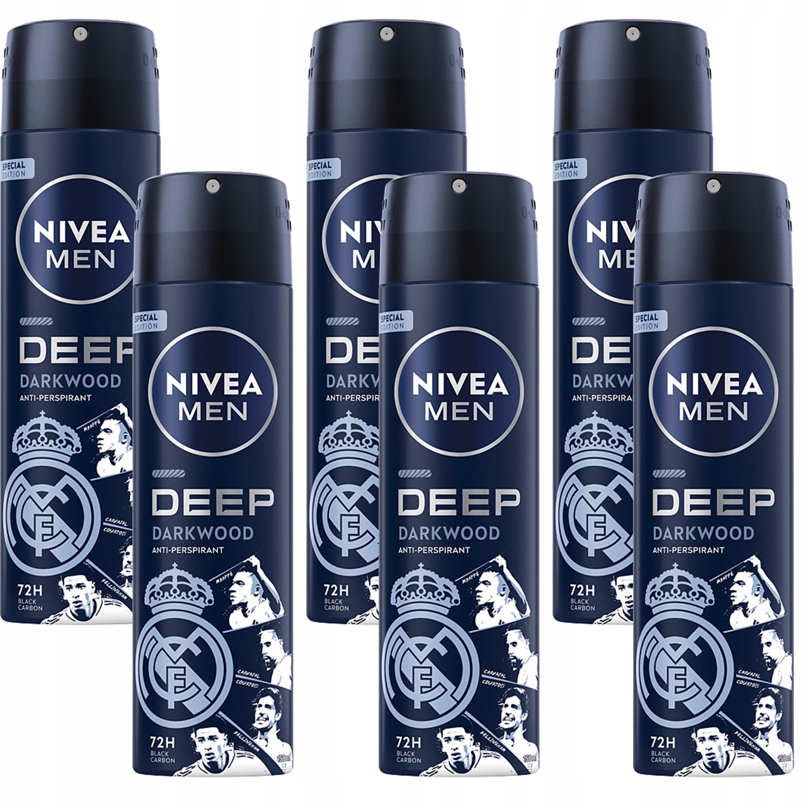 6 x Nivea Men Real Madrid Deep Darkwood Antiperspirant pro muže, 150 Ml
