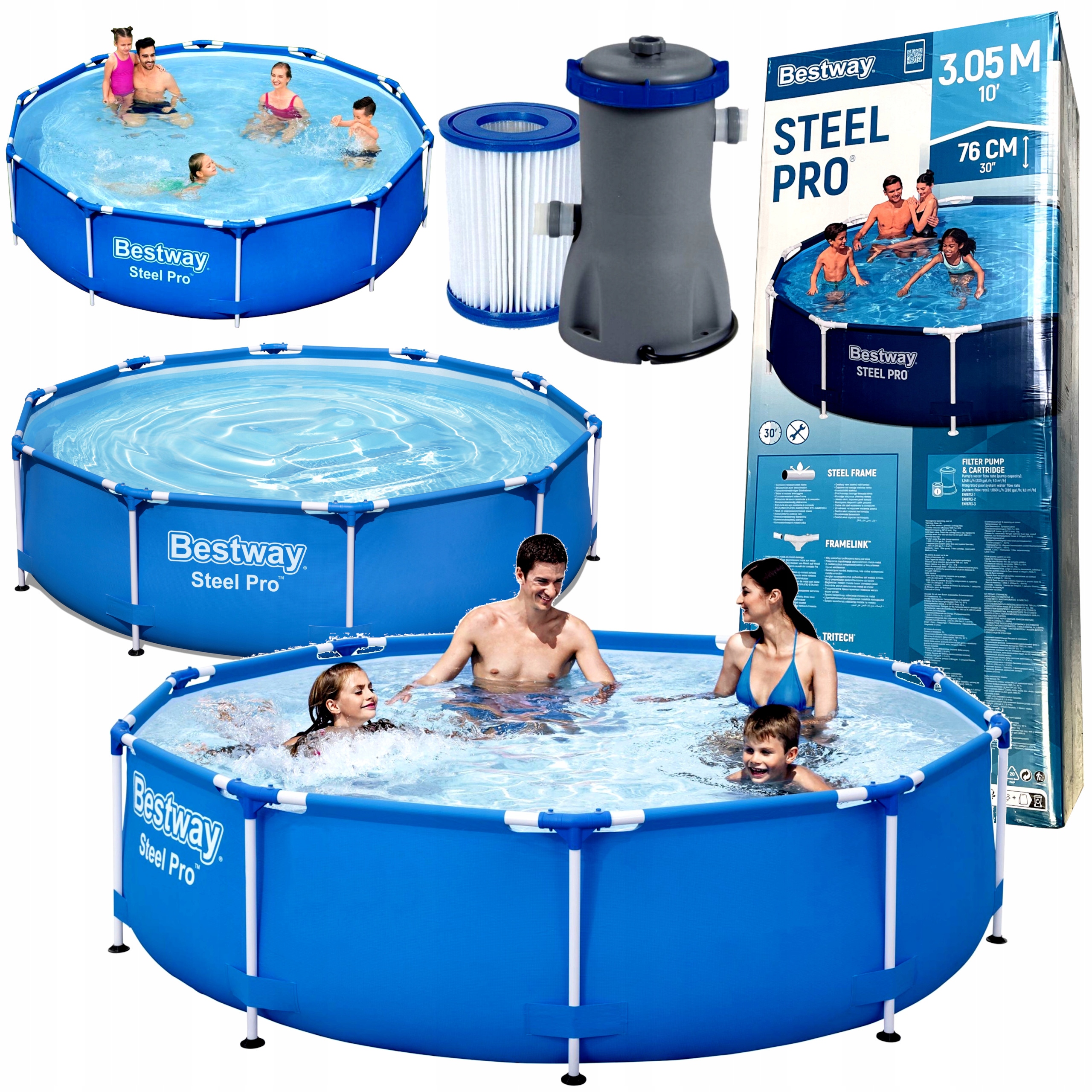 Roštový bazén Bestway 305x76 okrúhly záhradný, veľký 305 cm čerpadlo typu I