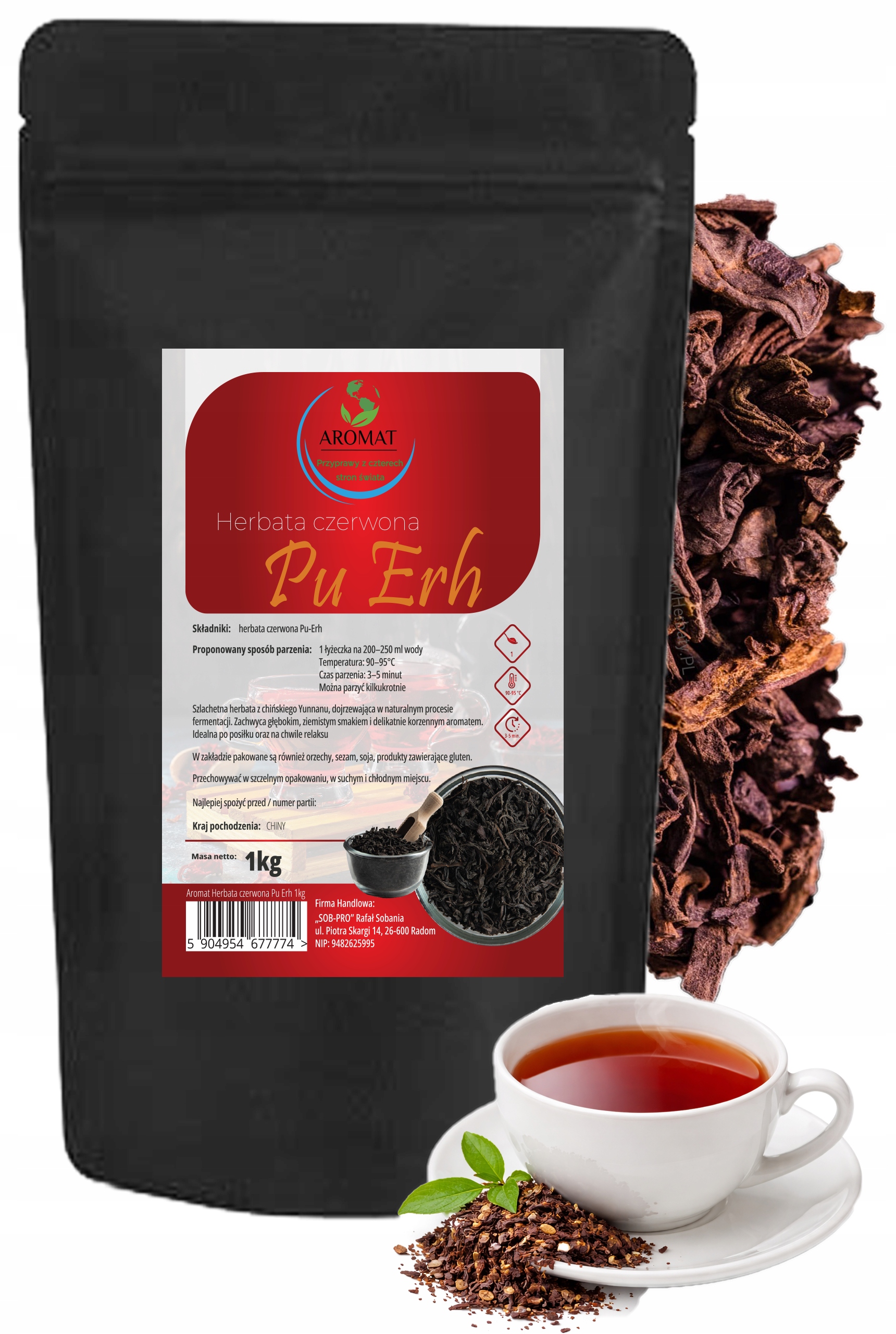 Levně Čaj Červený Pu-erh 1 kg Listový přírodní aromatická kvalita 1000 g